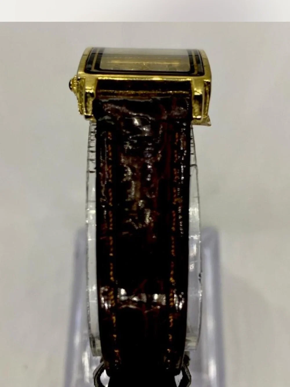 *** Ltd ^^^ Gold-Tone Rectangular Quartz Watch ***  Tan Leather Strap *^*